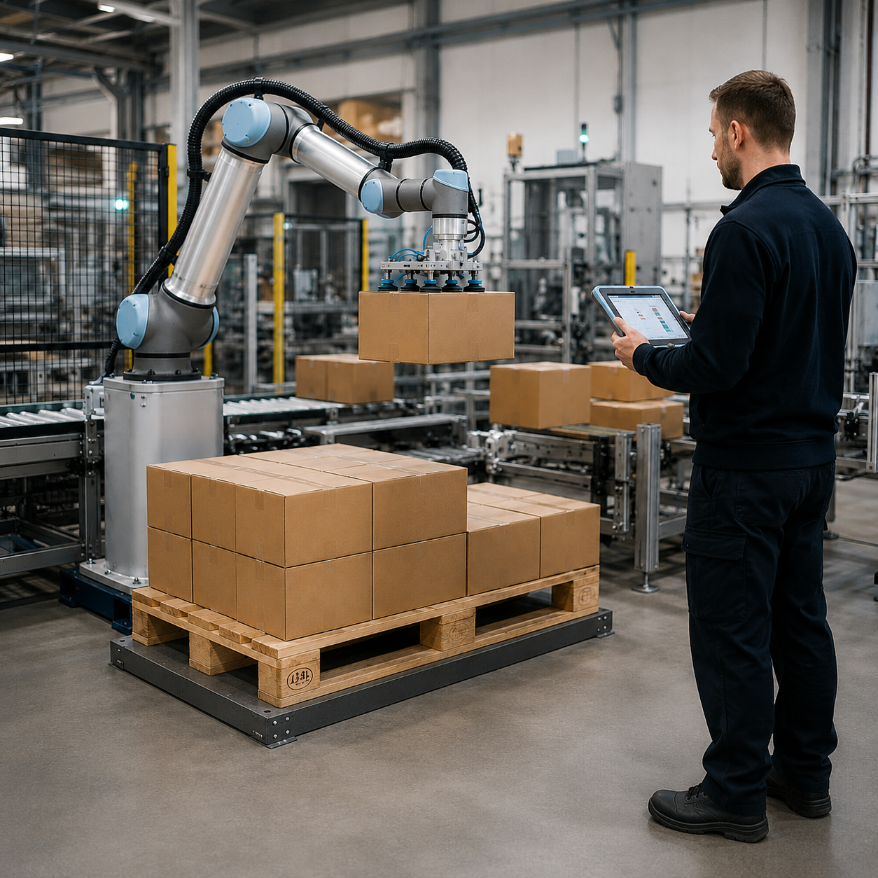 Cobot palletiseren vergeleken met handmatig stapelen